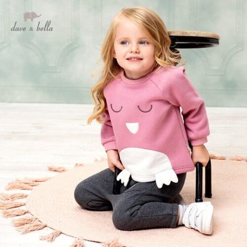 DBS15403-1 dave bella winter baby girls cute cartoon button T-shirt children tops girl kids fashion tees