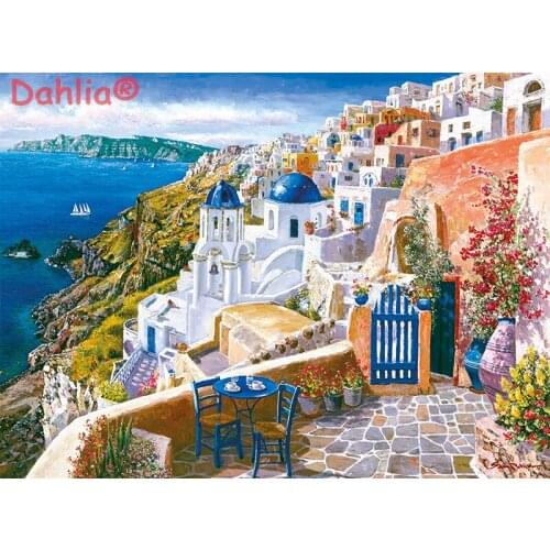 Aegean Sea Scenic Seaside Exquisite Art Needlework Embroidery DIY Cross Stitch Kit Crafts 14CT Unprinted Home Decor Handmade