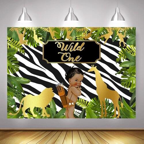 Safari Wild One Birthday Photo Background Golden Animals Newborn Little Hunter Photography Backdrop Green Forest Leaf Photoshoot