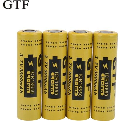 GTF 100% actual capacity 18650 3000mah Battery Rechargeable Li-Ion 3.7V 3000mAh Rechargeable Flashlight Battery