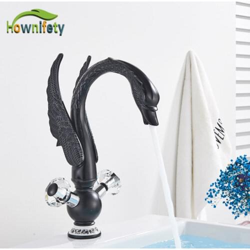 Chrome Black Gold Basin Sink Faucet Swan Crystal Mordern Art Hot Cold Mixer Crane Kitchen Tap Deck Mounted Brass
