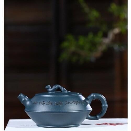 Yixing purple clay pot genuine famous artisans hand-made raw ore dark green mud bamboo jug kungfu tea pot gift