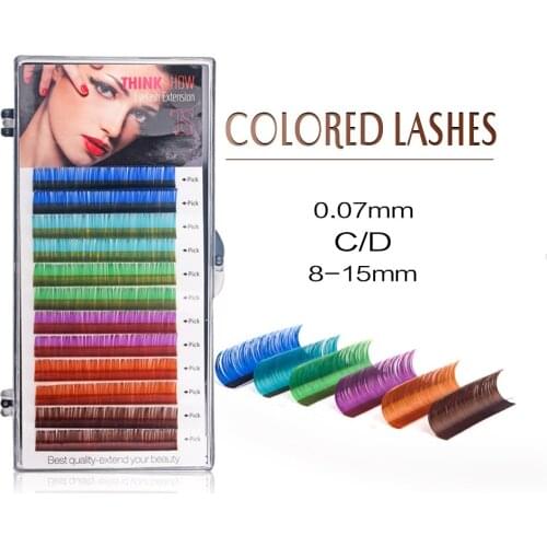 THINKSHOW Colorful Eyelash Extension Rainbow Color False Mink Eyelashes individual Makeup Party Eye Lashes Makeup Tools