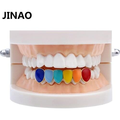 JINAO Hip Hop Rainbow Gold Silver Color Teeth Grillz Bottom Grills Dental Mouth Cosplay Party Tooth Punk Body Jewelry Gifts