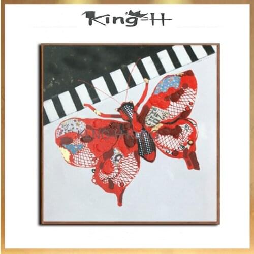 Pintura al óleo de animales abstracta de arte de pared pintado a mano 100% sobre lienzo mariposa y Piano decoración moderna para