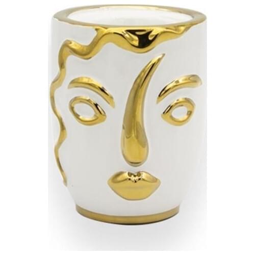Zücev Solera 13 cm Ceramic Gold/white Decorative Candle Holder Solera-02