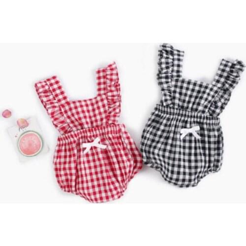 Pudcoco Newborn Infant Baby Girls 0-24M Clothes Ruffle Plaids Sleeveless Romper Jumpsuit Outfits