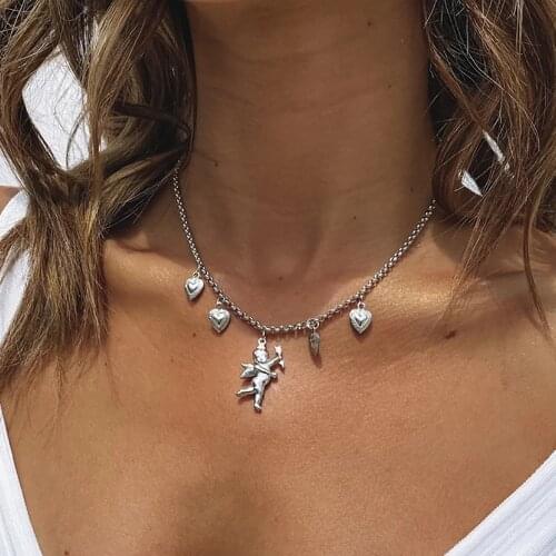 MAA-OE Cupid Heart Pendant Necklaces For Women Simple Geometry New 2020 Fashion Silver Color Chain Female Necklace Jewelry Gift