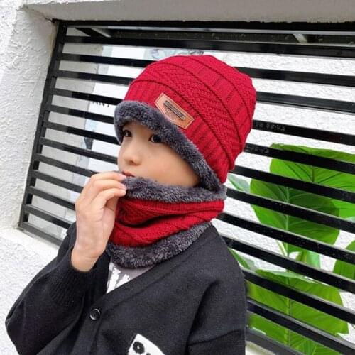 Men Warm Skullies Beanie + Soft Scarf Two-Piece Set Winter Thicken Hat Male Child Windproof Knitting Caps Neck Warmer