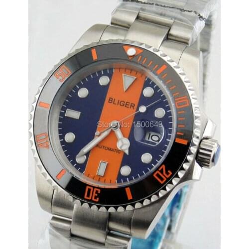 40mm BLIGER Stainless steel strip Ceramic Bezel dial automatic movement sapphire glass mens watches