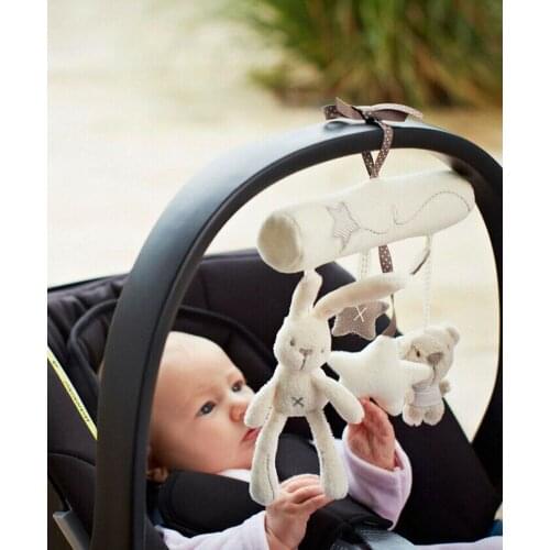 2019 Huanger Music Crib Mobile Bed Bell Baby Rattle Rabbit Bear Star Plush Toys Lovely Cartoon Rabbit Bears Baby Rattles