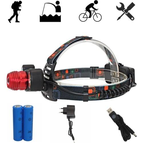 Zoom Headlight LED Headlamp T6 COB LED Head Flashlight 4 Mode Light Hunting Fishing Lamp + 18650 Battery + Charger