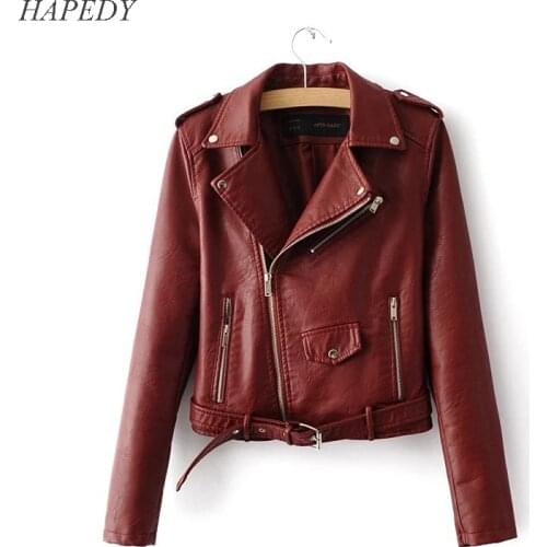 HAPEDY 2020 New Autumn Women Faux Leather Jacket Pu Motorcycle Biker Coat Short Slim Streetwear Female Black Punk Outerwear