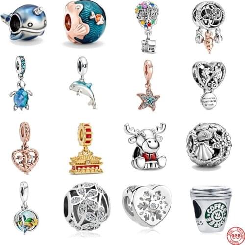 New Shimmering Ocean Waves & Fish Charm Dolphin Original bead fit Pandora charms silver 925 Bracelet necklace DIY women jewelry