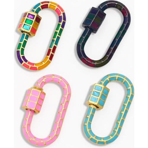 OCESRIO Rainbow DIY Pendant Carabiner Big twisted Oval Glossy Screw Zircon Clasps Decoration For Making Supplies cspa046