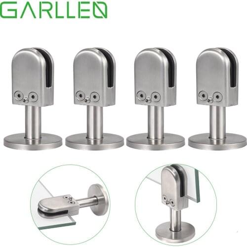 GARLLEN 4pcs 304 Stainless Steel Polished Finish Glass Clip Clamp Support Bracket for 8/10/12mm Thickness Frameless Glass