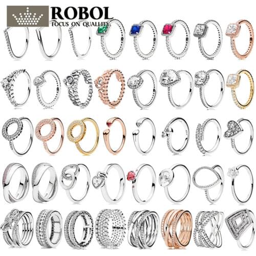 PDB JZ 2 Original Brand 100% 925 sterling silver ring engraved with sparkling logo love heart diamond ring Gemstone female ring