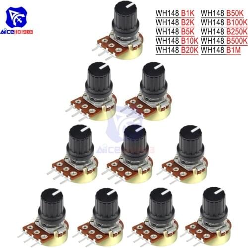 Diymore 10PCS/Lot Potentiometer Resistor 1K 5K 10K 20K 50K 100K 500KΩ 3Pin Linear Taper Rotary Potentiometer for Arduino