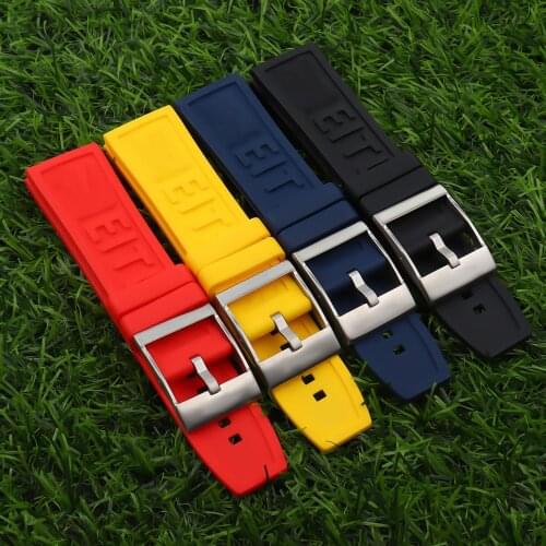 Soft Natural Rubber Watch band 22mm 24mm Black Blue Red Yellow Watchband Bracelet For Breitling strap for Navitimer Avenger belt