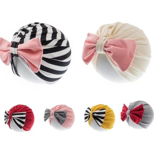 Lovely Bow Baby Hat Soft Baby Girl Hat Turban Cotton Infant Toddler Newborn Baby Cap Stripe Headwraps Kids Hat Beanies 2021 New