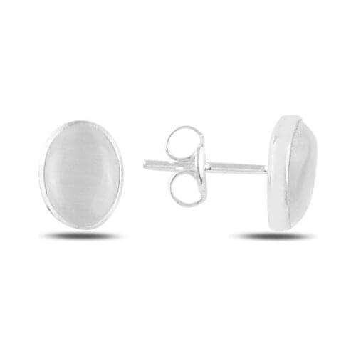 Silverlina Silver Oval White Cat 'S Eye Stone Earrings