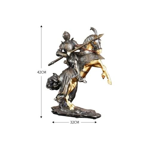 Sculpture handicraft Saumur ancient Roman Warrior porch home statue bar decoration craft Knight horse wine cabinet