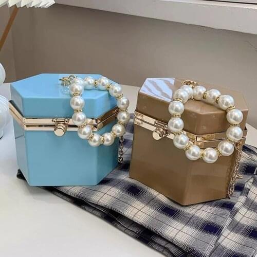 Hard Box Crossbody Bag Pearl Tote Bag 2021 Summer New Quality PVC Womens Designer Handbag Luxury Brand Shoulder Messenger Bag