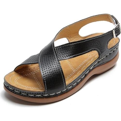 New vintage Bohemian wedge sandals women 2021 summer big size buckle latch casual shoes for women EUR35-43 A067