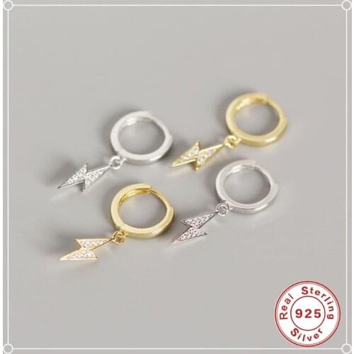 ROXI 925 Sterling Silver Earrings for Women White Cubic Zirconia Lightning Pendant Round Cirlcle Earrings Small Hoop Earrings