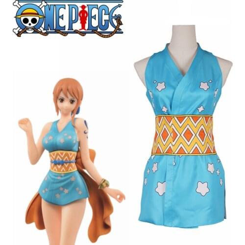 Anime One Piece Cosplay Nami Blue Dress Costume Women Fancy Party Dress S-3XL size