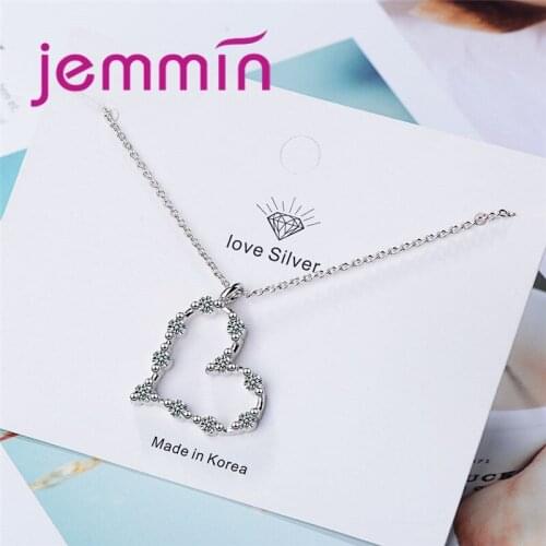3 Colors Fashion 925 Sterling Silver Jewelry Zircon Women Pendant Necklace Heart Geometric Charm Clavicle Chains Collar