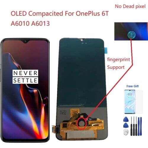 For Display OnePlus 6T Lcd A6010 A6013 Touch Screen Digitizer AMOLED Compatible with One Plus 1+ 6T Display Fingerprint Support