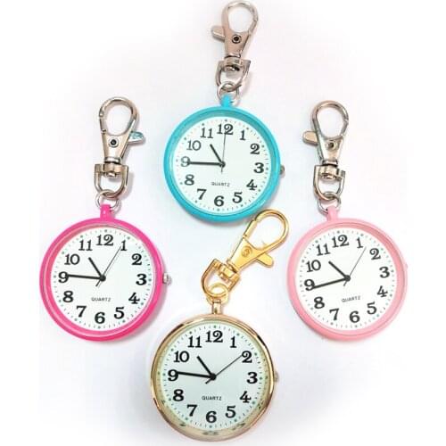 10pcs/lot Colourful Keychains Women Mens FOB Pocket Watches for nurse doctor students sport pendant quartz key rings clock gifts