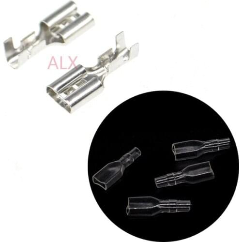 100Sets(200PCS) 6.3mm crimp terminal female spade connector Splice With Case 6.3 MM Cold pressed terminals