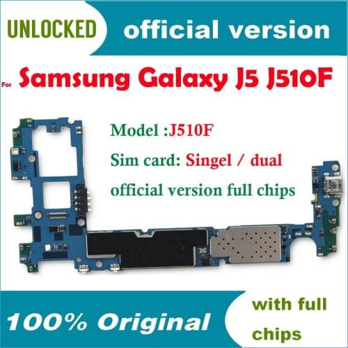 100% Original unlocked for Galaxy J5 J510F Mainboard by good working for Samsung Galaxy J5 J510FD Motherboard Singel / Dual Card