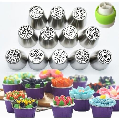 12pc Stainless Steel Russian Tulip Icing Piping Nozzles Cake Decorating Tips Flower Cream Pastry Nozzles Cream Bag Pastry Tools