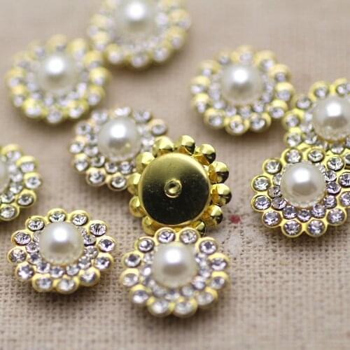 20pcs Flower shape pearl sew on rhinestone flatback with gold claw rhinestone applique DIY hats shoes wedding dress decoration