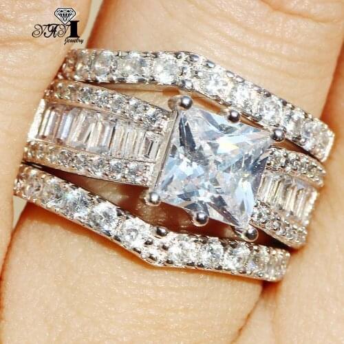 3 pcs YaYI Jewelry Fashion Princess Claw Cut White Cubic Zirconia Silver Color Engagement Wedding Party Leaves Gift Rings Set