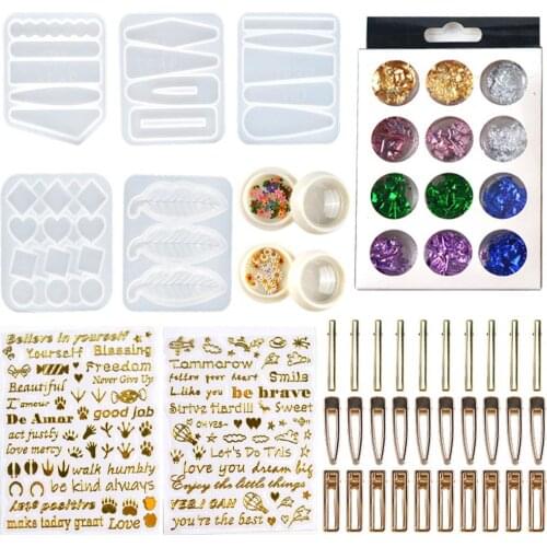 45pcs Hair Pin Silicone Mold Set DIY Headdress Epoxy Resin Mould With Adhesive Sticker Wood Pulp Flower Handmade Hair Clip Tool