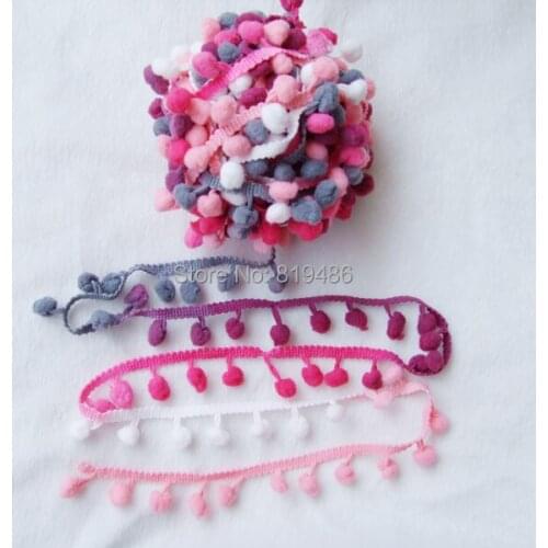5Yards/Lot New Rainbow color cute PomPom fringe trim draper ball Accessories sew 0.8" ball