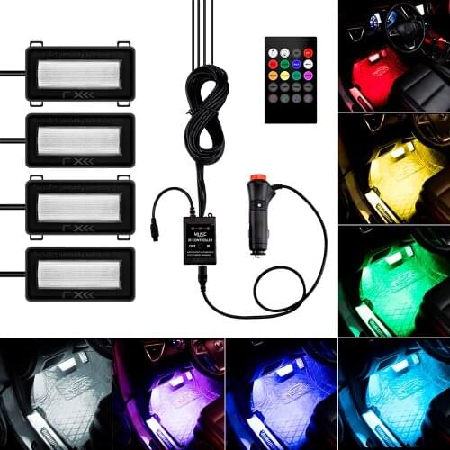 8 Color 4 LEDs Music Voice Remote Control Interior Atmosphere Under Foot LED Neon Flexible Strip Light Waterproof Accessories