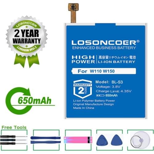 LOSONCOER Battery 510mAh BL-S3 BLS3 BL S3 For LG G Watch R W110 W150 Battery