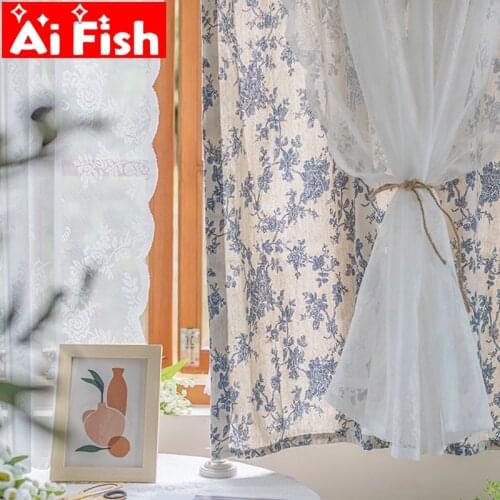 American Country Pastoral White Lace Double Layer Small Floral Short Curtains Korean Semi-Blackout Bay Window Bedroom Decor #4