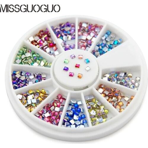 AriesLibra AB 2X2mm Square Shape 600PCS in 12 Color Colorful Shinning Rhinestones Nail Art Accessories for Decoration