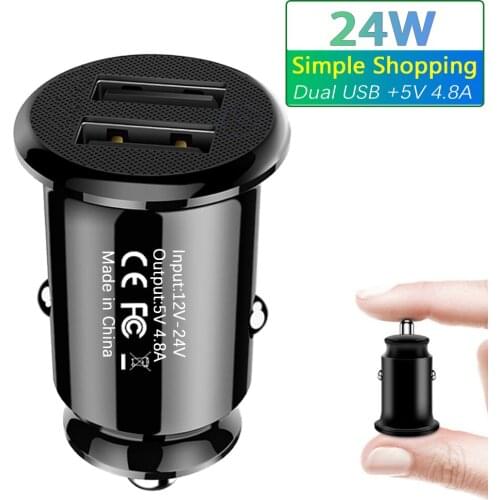 Mini 4.8A Car Charger For iPhone Xiaomi Samsung Huawei Mobile Phone Adapter Smartphone Tablet Quick Charge Dual USB Car Charger