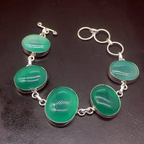 Gemstonefactory Jewelry Big Promotion Single Unique 925 Silver Round Green Ocean Jasper Women Bracelet 20cm 20210157