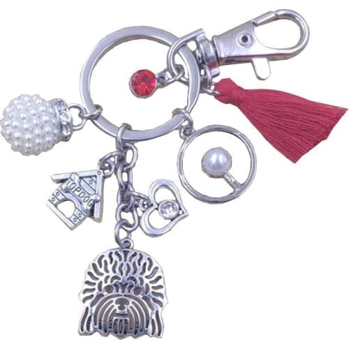 Dandie Dinmont Terrier Moon Style Dog Animal Handmade Keychain Key Ring Pet Tassels Antique Bohemian Women Men Boy Jewelry K192