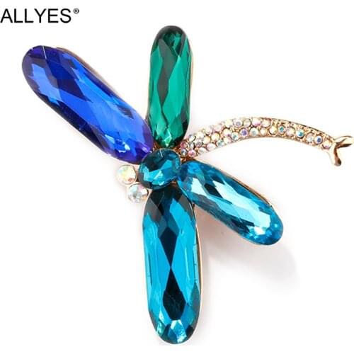 ALLYES Crystal Dragonfly Brooches For Women Girls Clothes Scarf Pin Vintage Elegant Large Insect Brooch Female Jewelry