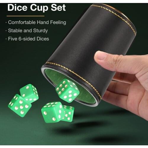 Dice Cup Set With 5 6-sided Dices High Quality PU Leather Stable Sturdy Comfortable Hand Feeling Dice Cup Set For Table Game