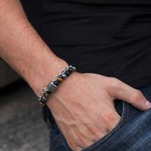 Men Bracelet Mixed Natural Bead Stone Stretch Bracelet Magnet Stone Tiger Eye Mixed Beads Chain Link 19cm Drop Shipping